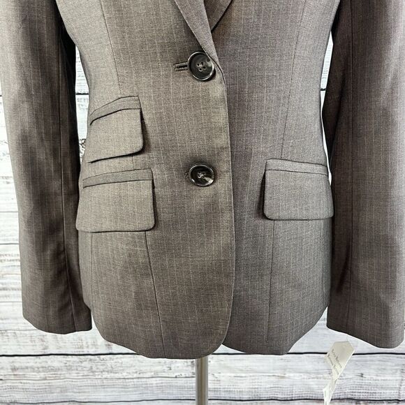 Anne Klein Blazer Jacket size 2 Brown Pinstripe Stretch Career Professional Suit - Picture 7 of 12